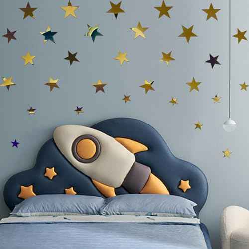 80 Pcs Gold Stars Acrylic Mirror Wall Stickers with Adhesive Art Decal Satin Paper Baby Kids Bedroom Home DIY Decor Removable Stickers