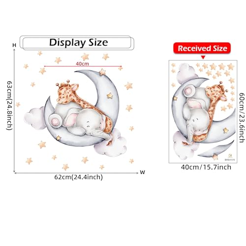 Cute Sleeping Baby Elephant Giraffe Wall Stickers, sacinora Moon and Stars Cartoon DIY Wall Decals Removable Vinyl Peel and Stick for Kids Baby Nursery Bedroom Toddler Room Art Decorations