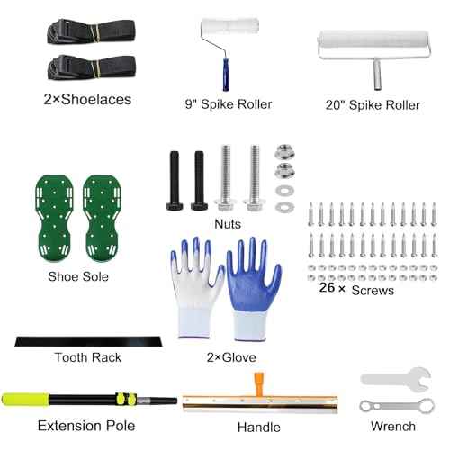 Self Leveling Cement Tool Kit - Epoxy Floor Kit, Self Leveling Rake, Spike Roller for Self-Leveling, Spike Shoes for Epoxy Flooring, Floor Leveling Tools, Garage Floor Epoxy Kit, Telescopic Pole