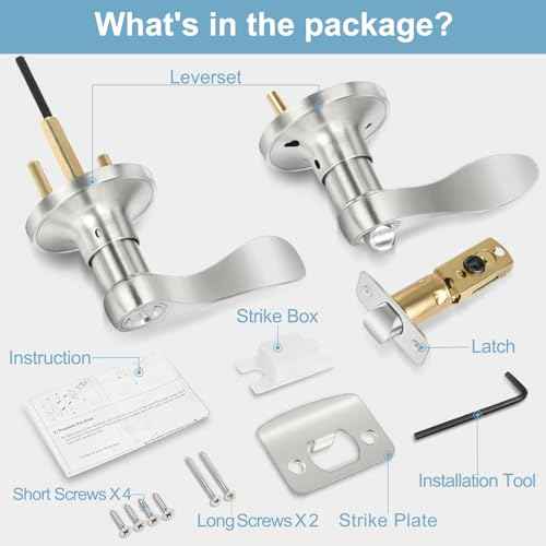 5 Pack Privacy Door Levers Brushed Nickel Door Handles, Wave Style Interior Door Knobs, Heavy Duty Reversible Keyless Door Handles for Bedroom Bathroom Doors