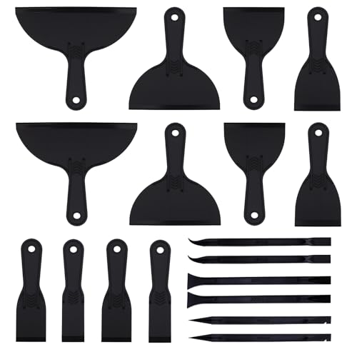18 PCS Plastic Putty Knife, Includes 12 Plastic Putty Filler Knife and 6 Scrapers Tool, Flexible Putty-Scraper for Spackling, Repairing Drywall, Removing Wallpaper, Applying Mud or Plaster