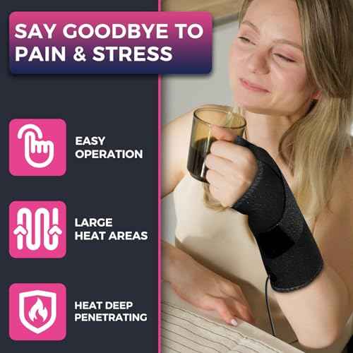 Hand Heating Pad for CMC Joint Thumb Arthritis, Heated Wrap Brace Splint Provides Support and Compression for Right Left Hand. Helps Men Women with Carpal Tunnel Relief, Wrist Pain, Tendonitis
