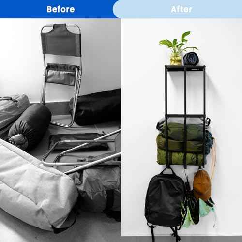 Camping Chairs Storage for Garage - Metal Camping Chair Wall Holder for Garage Organization, Camping Chair Storage Racks with 3 Hooks, Beach Chair Umbrella Wall Storage Rack