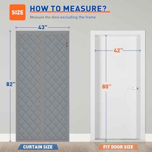 MAGZO Magnetic Thermal Insulated Door Curtain Fits Door Size 42" x 80", Oxford Cloth Strong Magnets Winter Entrance Insulation, Thicken Cotton Weatherproof Doorway Cover, Gray