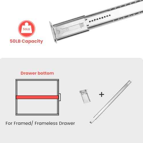 homdiy 5 Pack 16Inch Heavy Duty Centered Bottom Mounted Drawer Slides for Cabinet & Dresser Drawers, Bottom Mount Drawer Slides 3/4 Extension Glide Track