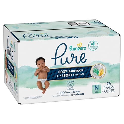 Pampers Pure Baby Diapers, Size 0 (>10 lbs), 76, Up to 100% Leakproof, Premium Hypoallergenic Soft Diapers