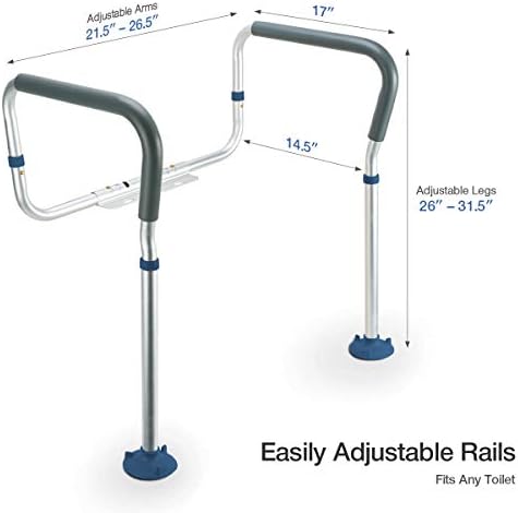 GreenChief Toilet Safety Rail, Medical Bathroom Safety Frame for Elderly, Handicap and Disabled - Adjustable Handrails for Toilet Seat Toilet Handrails Helper, 2 Additional Rubber Tips