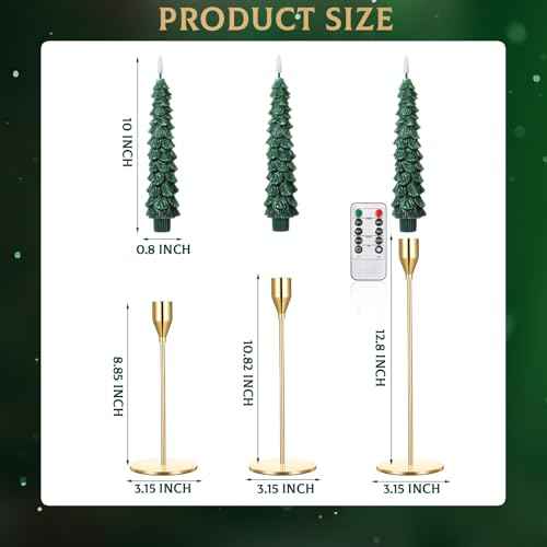 Honoson 6 Sets Flameless Christmas Tree Taper Candles with Holders Remote Control, LED Taper Candles AAA Battery Operated Flickering Candlesticks for Window Fireplace (Gold,Classic Style)