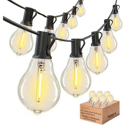 DAMAING 200FT LED Outdoor String Lights with 100+5 Shatterproof Edison LED Bulbs A39, Waterproof Commercial Grade Patio String Lights for Outside Porch Backyard Garden Deck Decor, 2200K Dimmable