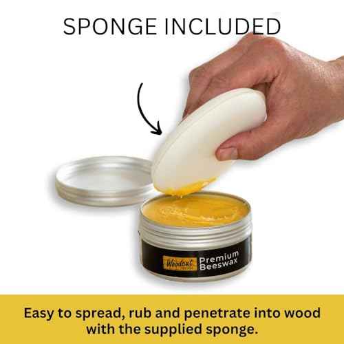 Beeswax Woodcut Premium 7oz, Wood Cream, Food Safe for Cutting Boards, Woodturning, Furniture, Benchtops, Cupboards, Baby Toys, Floors and Leather. Aluminium Container with Sponge
