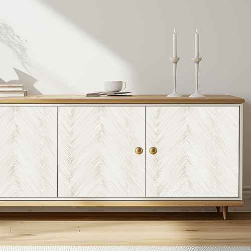Modern Peel and Stick Wallpaper A Set of 17.3"x120" Beige Herringbone Striped Wallpaper Self-Adhesive Removable Contact Paper for Cabinets Bathroom Bedroom Wall Decor