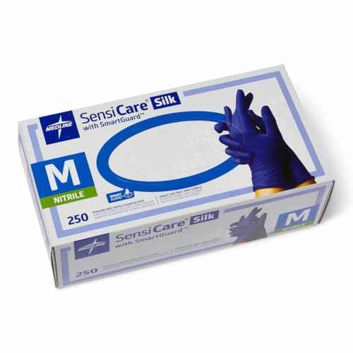 Medline SensiCare Silk Nitrile Exam Gloves, Disposable Gloves with Smartguard Film, Medium, Blue (Pack of 250)