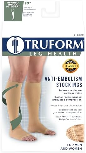 Truform Surgical Stockings, 18 mmHg Compression for Men and Women, Knee High Length, Open Toe, Beige, X-Large