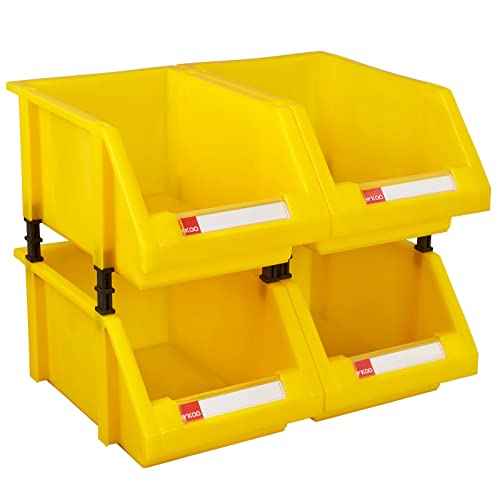 Shop organization Garage organizers Large parts bin Plastic organizer bins Tool bins for organization, display, classification(Yellow,Pack of 4)