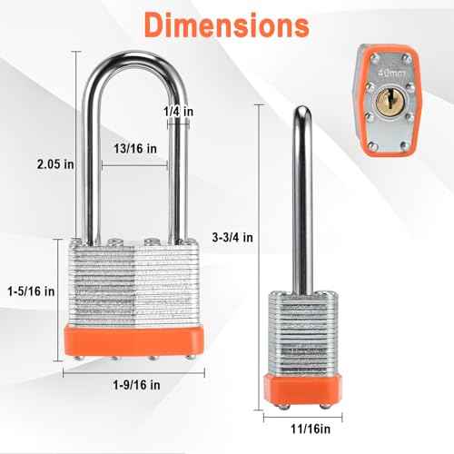 6pcs Solid Keyed Alike Padlock with 12 Same Keys - Resist Cutting, Gym Locker Lock with Key, Storage Pad Lock for Locker Gym Gate Outdoor Indoor Use (Long Shackle)
