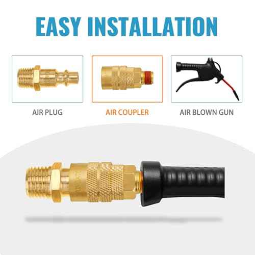 SUNGATOR 1/4'' Air Hose Fittings, 10-Pack Brass 1/4 Inch NTP Male Industrial Couplers, 1/4'' Air Line Quick Connect Fittings, Compressor Hose Repair Accessories Kit, 1/4'' Male NTP Couplers