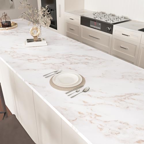 Gold Marble Contact Paper Peel and Stick Countertops for Kitchen Countertop Waterproof Removable Matte White Marble Wallpaper for Bathroom Counter Table Furniture 15.7'' x 78.7''