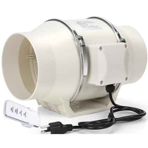 Nalle 4 Inch Inline Duct Fan Radon Fan with Remote Control Unit Variable Speed Controller 50W 280 CFM Ventilation Exhaust Blower Fans Efficient Quiet Copper Motor for Ducting Vents Bathroom Kitchen