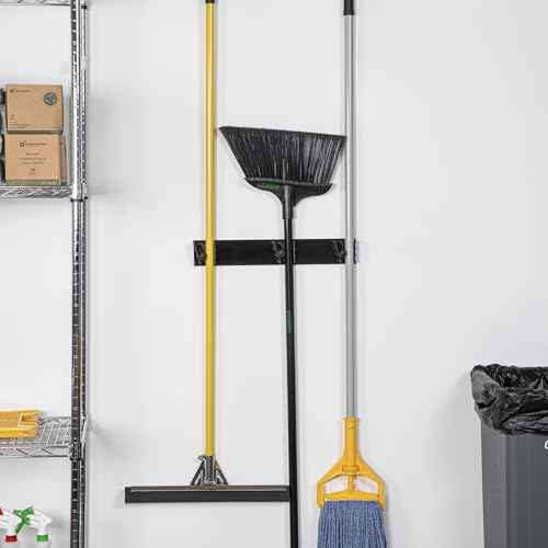 Restaurantware 17.7 Inch Snap-In Design Mop Holder, Black Plastic, 3 Customizable Slots, Screws Included