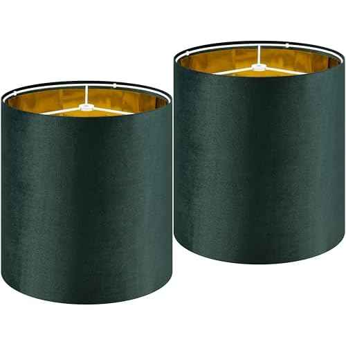 Small Drum Lamp Shades 2 Pack, 10 * 10 * 10 Inch,Luxurious Green Velvet Lamp Shade fit with Spider, Modern Farmhouse Lamp Shades for Wall Lamps&Bedside Lamp Replacement for Bedroom,Required Assembly