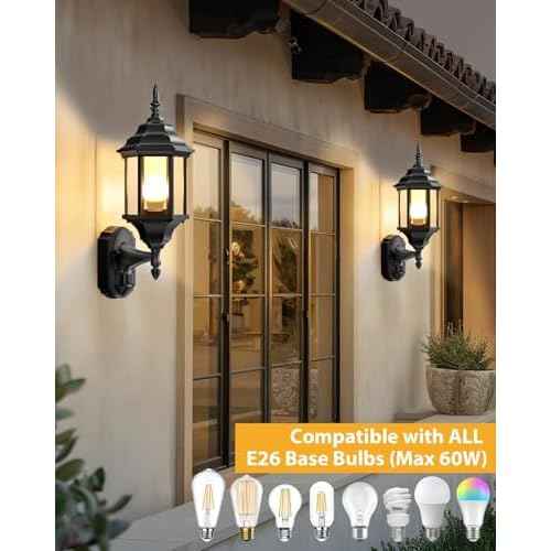 Redluck Motion Sensor Outdoor Lights, 2 Pack 16 inch Dusk to Dawn Outside Porch Lights, Waterproof Anti-Rust Aluminum Outdoor Wall Lights Exterior Lighting Fixtures for House, Garage, Front Door