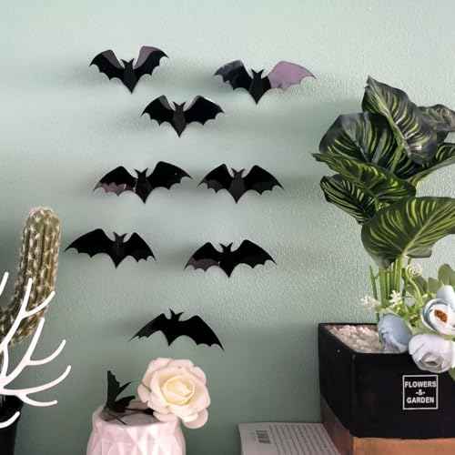 3D Bats Wall Stickers, Halloween Decors- 12 Black Bats and 12 Red Bats- Halloween Party Decoration