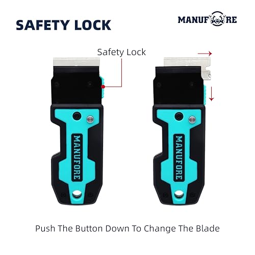 MANUFORE Folding Cleaning Scraper Blue Portable Multi-Purpose Razor Blade Scraper for Cleaning Glass, Stove-top, Window, Floor(2 Scrapers, 10 Stainless Steel Blades)