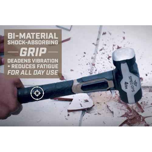 Spec Ops Tools Engineering Hammer, 4 lb Sledge hammer with Removable Soft Mallet Cap & Bi-Material Shock Absorbing & Vibration Dampening Handle, 3% Donated to Veterans, Black/Tan