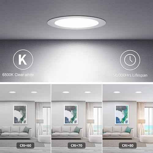 12-Pack 6 Inch LED Recessed Lights 6500K Daylight Ultra-Thin Canless Wafer Downlight with Junction Box, 12W 1050LM Ceiling Lights for Kitchen Living Room Hallway Office&FCC