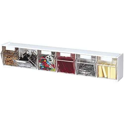 Deflecto Interlocking Tilt Bin, 6 Bin Unit, Clear and White, 23-5/8¡± x 4-1/2¡± x 3-5/8¡± (20603OP)