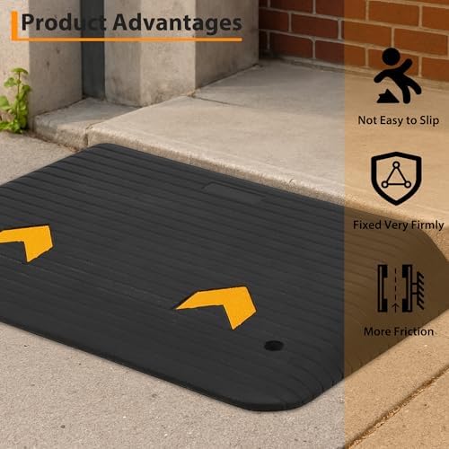 4" Rise Rubber Threshold Ramp for Doorways - 33,000 LBS Capacity Wheelchair Ramp, Non-Slip Surface, Portable Driveway Curb Ramps for Home Entry
