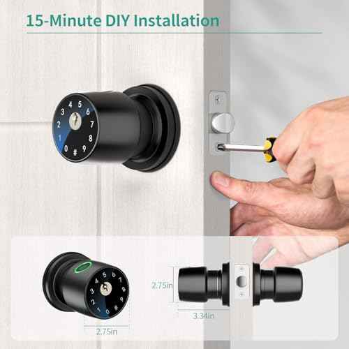 IRONZON Fingerprint Door Knob Fingerprint Door Lock with App Control Smart Door knob for Bedroom, Biometric Door Lock for Apartment Office and Garages 2pack