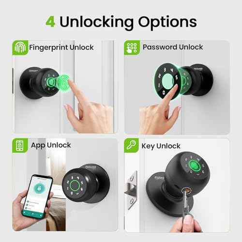 GHome Smart Fingerprint Door Lock, 4 in 1 Smart Fingerprint Door Knob with Keypad, App Control, Auto Lock, Biometric Door Knob with Lock for Bedroom, Apartment, Garage, Home & Office