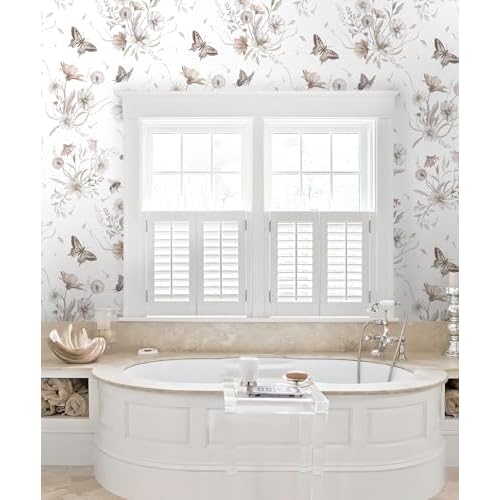 Vinjiasin Wallpaper Peel and Stick Floral Butterfly Contact Paper Vintage Flower Leaf Wall Paper for Bathroom Bedroom Self Adhesive Removable17.3 x 78.7"