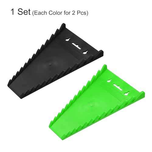 HARFINGTON 4pcs Magnetic Wrench Organizers, 12-Slot Each Wrench Holder, Wrench Rack Tray Storage For Tool Box, For Wrenches with Size SAE:1/4" - 15/16" Metric 6mm-24mm, Black,Green