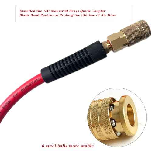 Air Hose 1/4 in x 25 ft, Heavy Duty, Lightweight, Kink Resistant, Hybrid Air Compressor Hose with 1/4 in Solid Brass Male Fittings, Bend Restrictors, 300 PSI(25FT, Red White)