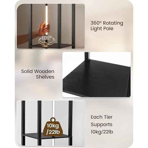 64.2" Display Shelf with Light, Modern Corner Floor Lampe with Shelves, LED Dimmable Standing Lamp with Remote for Living Room, Bedroom, Office, Adjustable CCT, Black Square B51LD05