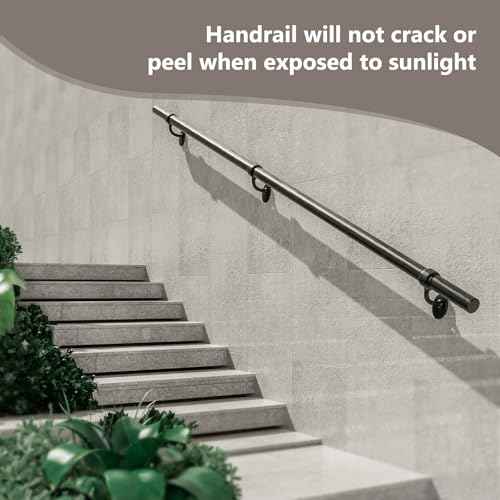 Stair Railing Indoor 6 Feet Hand Rails for Indoor/Outdoor Steps 1.5" Round Porch Railing Wall Mount Aluminum Hand Rails for Indoor Stairs Industrial Staircase Handrails