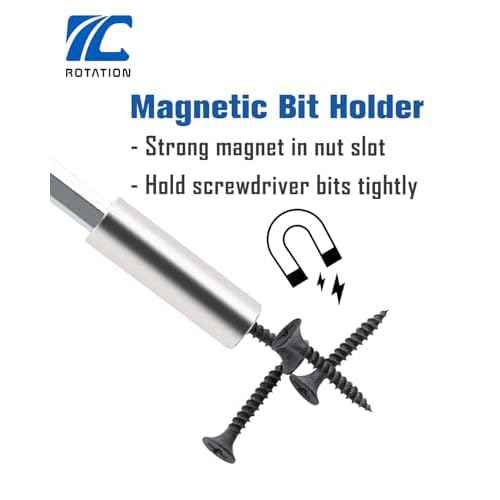 ROTATION 1/4 Inch Magnetic Bit Driver, Nut Driver with Non-slip Handle and Strong Magnet Tip, Screwdriver Handle for Holding Bits and Screws, 197mm/7.7 inch