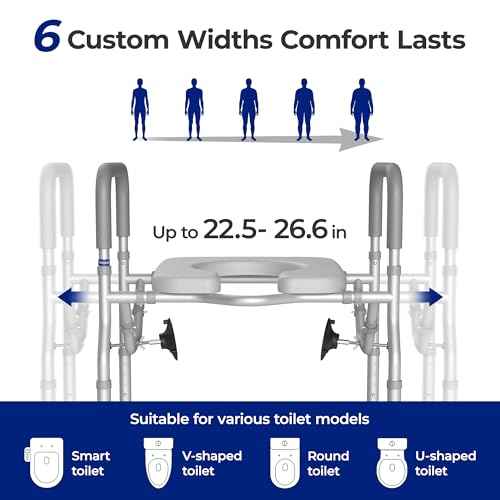 T1 Toilet Seat Riser for Seniors, Raised Toilet Seat with Handles with Adjustable Height Width, 400lb Elevated Commode Chair with Side Clamps, Handicap Toilet Seat for Elderly