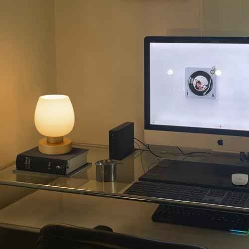 Touch Bedside Table Lamp Set of 2 - Small Modern Table Lamp for Bedroom Living Room Nightstand, 3-Way Dimable Desk lamp with Desert Titanium Color Glass Lamp Shade, 2700K LED Bulb, Simple Design