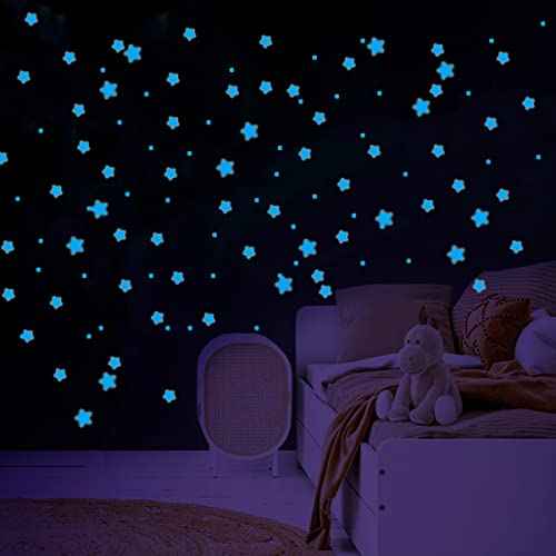 aooyaoo Glow in The Dark Stars Wall Stickers, Glowing Stars for Ceiling and Wall Decals, Perfect for Ceiling, Wall, Room or Party Birthday Gift (452Pcs, Blue)