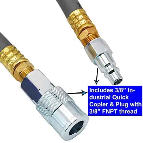 YOTOO Hybrid Lead-in Air Hose 1/2-Inch by 10-Feet 300 PSI Heavy Duty, Lightweight, Kink Resistant, All-Weather Flexibility with 3/8" Industrial Quick Coupler and Plug, Gray