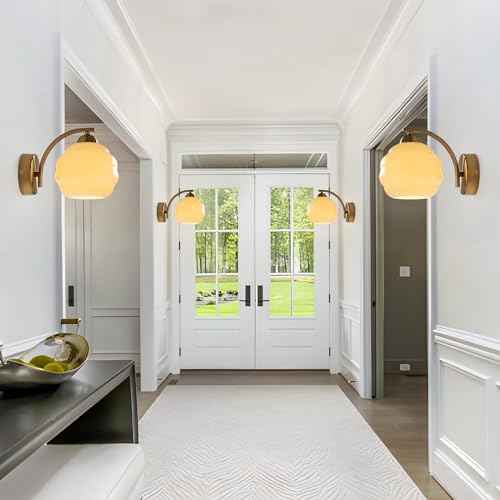 Mid Century Modern Gold Wall Sconce Glass Sconces Wall Lighting Bathroom Vanity Light Fixtures Globe Wall Lamp Bedroom Wall Lights for Living Room Bedroom Hallway Foyer