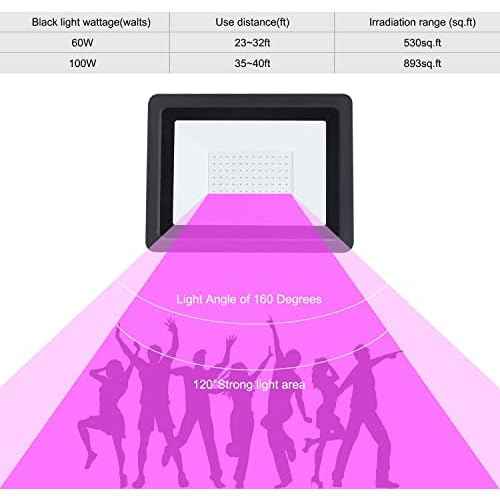 Black Lights HWay 200W LED Black Purple Lights Flood Light with Plug(6ft Cable) for Blacklight Party, Stage Lighting, Aquarium, Body Paint, Fluorescent Poster, Neon Glow in The Dark Night