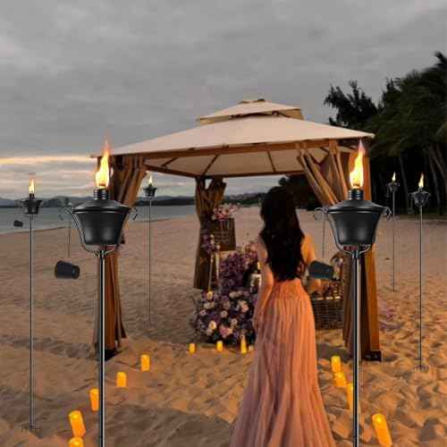 6 Pack Outdoor Garden Torch, 15 oz Outdoor Citronella Torches, 58 Inch 5-Prong Grounded Stake Torches, Metal Torches with Fiberglass Wick for Yard, Patio, Deck, Garden, Party, Landscape