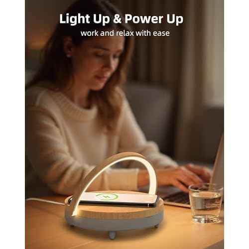 EZVALO Birthday Gifts for Women, Music Table Lamp with Wireless Charger, 4 in 1 Touch Bedside Lamp, Bluetooth Speaker, Phone Holder, Dimmable LED Night Lights Birthday Gifts for Women, Men, Dad, Mom