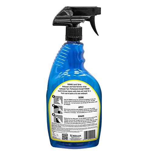 Roman Wallpaper Remover Liquid Spray, Contractor Strength Wallpaper Stripper and Adhesive Remover, Unscented, Non-Staining, Clear, PRO-496 (32 Ounce, 75 Sq. Ft.)