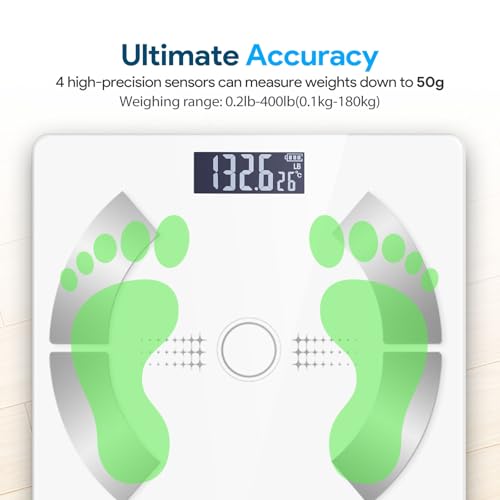Accurate LED Display Bathroom Scale with Mobile App for Body Composition Analysis, Smart Digital Body Fat Scale (White)