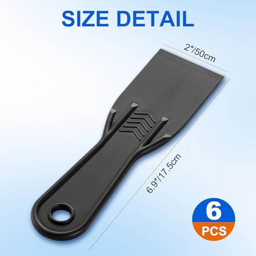6 PCS Plastic Putty Knife, 2 Inch Black Flexible Putty Knife Scraper for Taping Drywall Spreading Repairing Walls Scratching